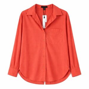 Sanctuary Button Up Shirt Cotton Relaxed Fit Coral Terracotta Blouse Size XS NWT